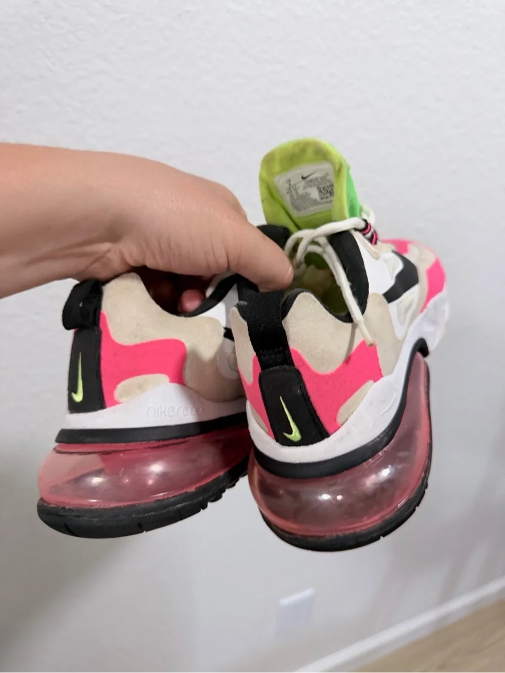 Nike Women's Pink, Neon Green & Black Air Max 270 React Sneakers